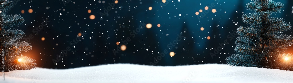 Snowy winter scene with trees and falling snow, serene atmosphere. Snowy winter scene with trees and falling snow, serene atmosphere.