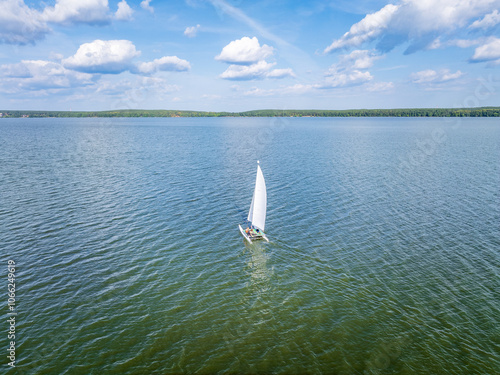 Catamaran sailing - panoramic aerial view photo