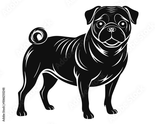 Vector pug dog silhouette black illustration on a white background