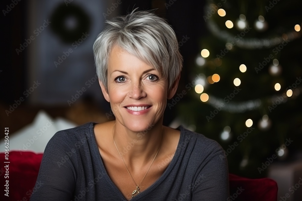 Portrait of a beautiful mature woman in front of christmas tree Portrait of a beautiful mature woman in front of christmas tree