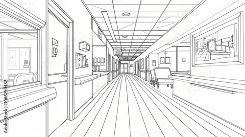 Wallpaper Mural Hospital corridors in colorless pictures ready for coloring. Torontodigital.ca