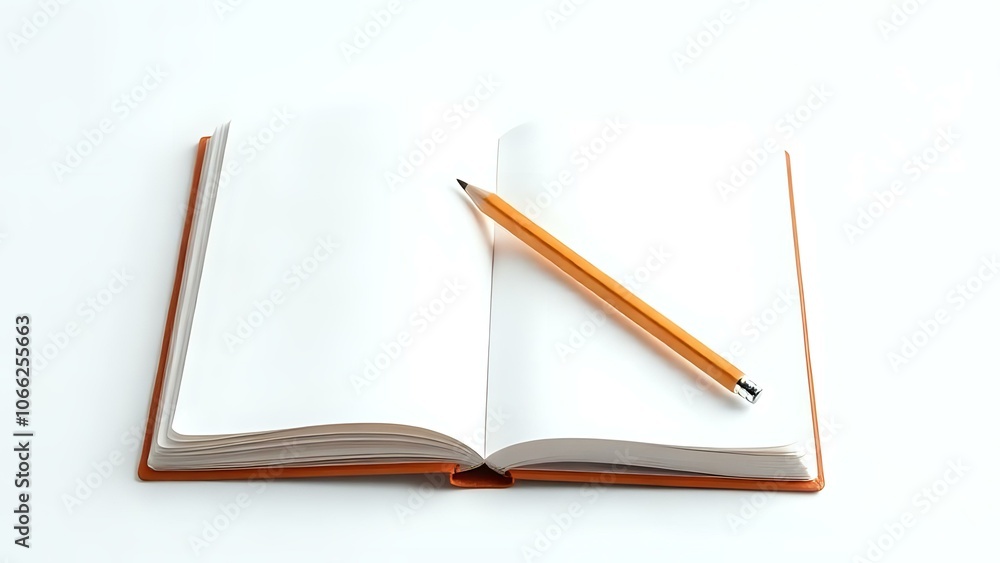 Open Notebook and Pencil on White Background for Brainstorming Open Notebook and Pencil on White Background for Brainstorming
