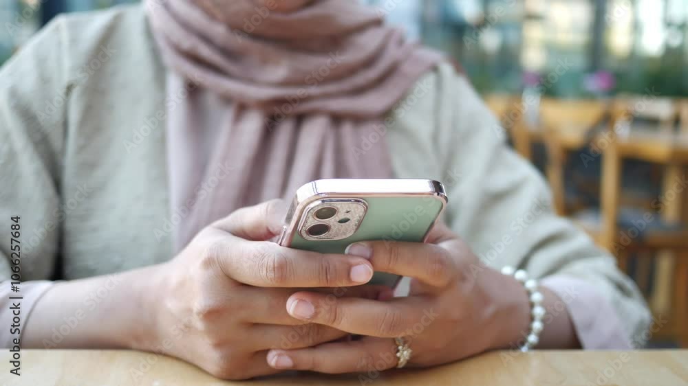women hand holding smart phone sitting on cafe women hand holding smart phone sitting on cafe