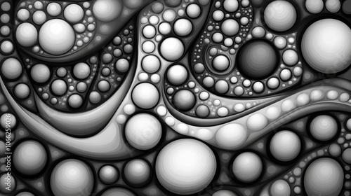 Abstract Monochrome Bubbles Swirling Grey Scale Organic Texture Design photo