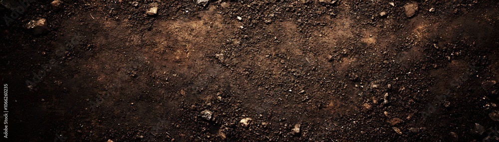 Close-Up Texture of Dark Brown Soil with Small Rocks Close-Up Texture of Dark Brown Soil with Small Rocks