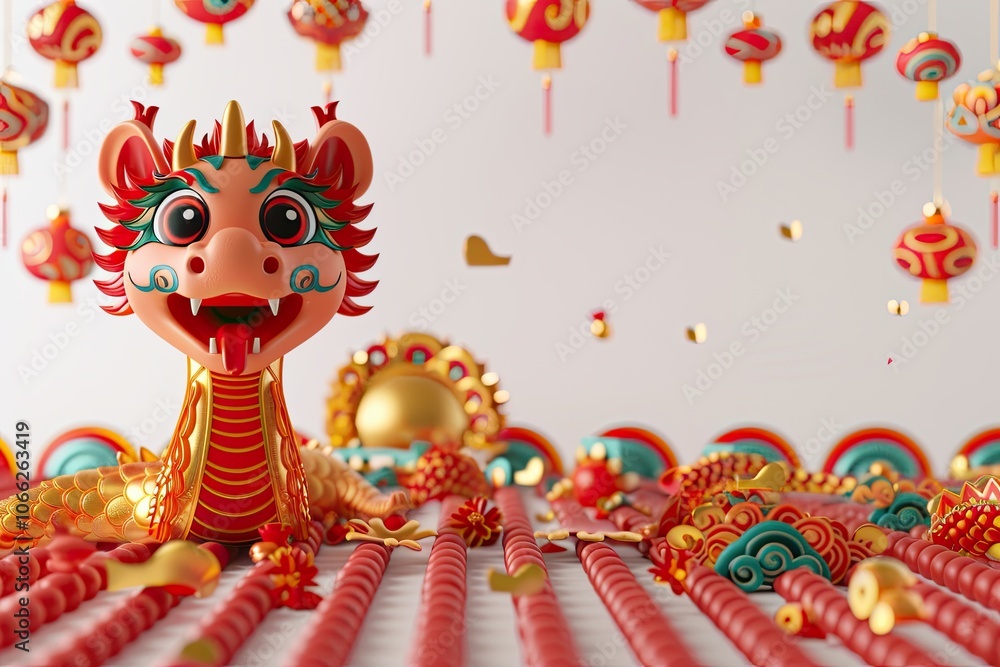 Chinese New Year Snake. golden Snakes figurines and festive new year decoration on white background. Chinese new year 2025, Year of the snake, lunar calendar concept. top view Chinese New Year Snake. golden Snakes figurines and festive new year decoration on white background. Chinese new year 2025, Year of the snake, lunar calendar concept. top view