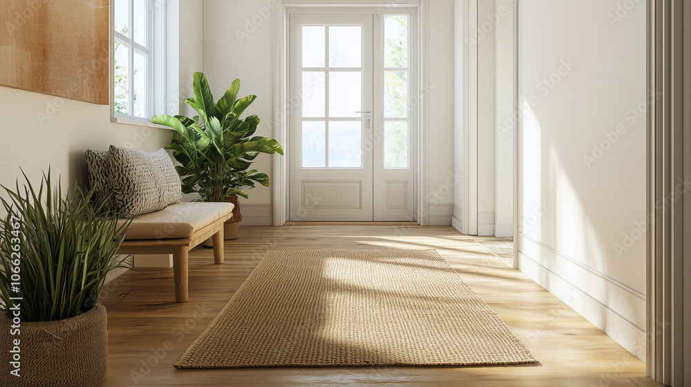 Fototapeta premium Sisal Welcome Mat in Modern wooden flooring entrance