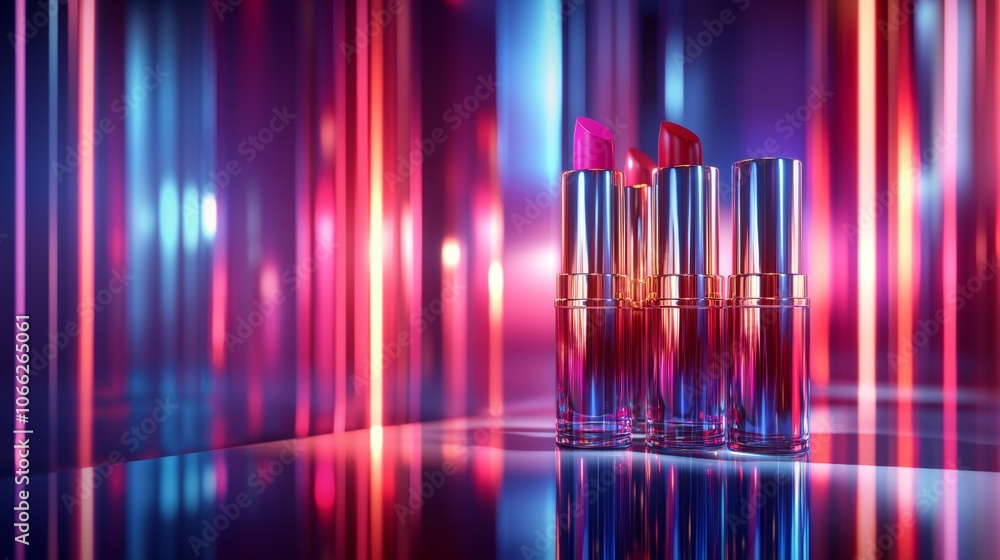 Glamorous Lipstick Tubes Neon Lights Beauty Product Glamorous Lipstick Tubes Neon Lights Beauty Product