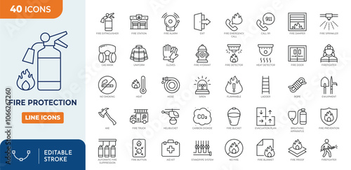 Fire Protection line editable icon set. Editable stroke. Vector illustration