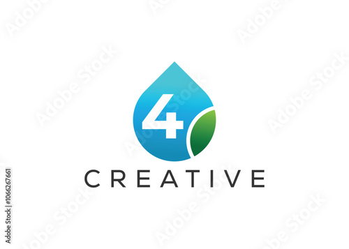 Free Download Creative and innovative number four and drop leaf logo design. Eco drop logo. - GFXLoad