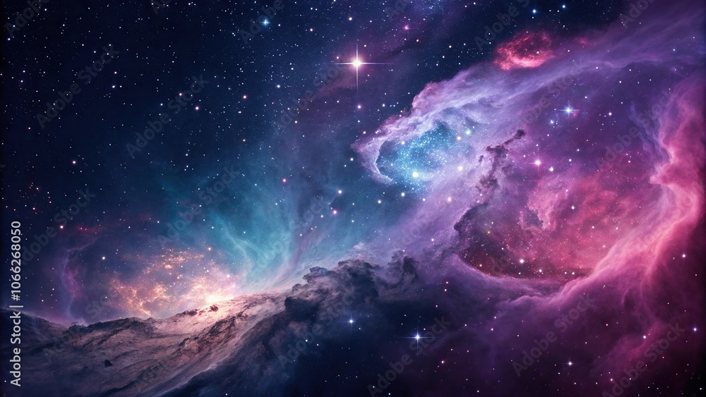 Obraz premium Swirling clouds of purple, blue, and pink gases envelop a nebula in a vibrant, shimmering display, design, glowing, celestial, cosmic, colorful