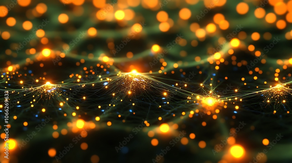 Fototapeta premium Abstract Network with Golden Lights and Glowing Lines