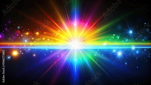 Ethereal rainbow flares prism rainbow light flares overlay on black background, ethereal, rainbow, flares, prism