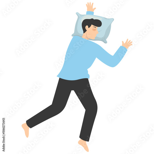 Illustration of Boy Sleeping Pose on Pillow Top. Vector Character in Cartoon Style.