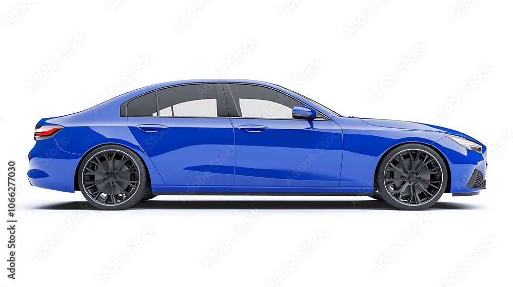 Naklejka premium Blue car isolated on white background rendering