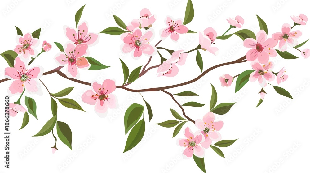 Fototapeta premium Pink Peach Blossoms on a White Background - a vibrant and refreshing visual. The blossoms create a cheerful and delicate atmosphere.