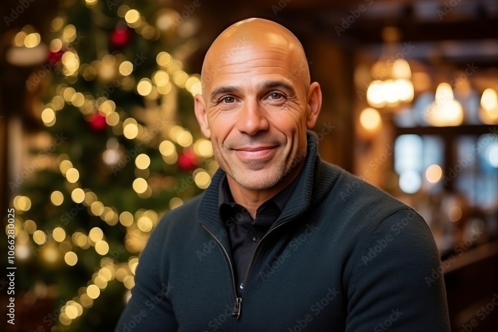Portrait of a smiling man in front of a christmas tree Portrait of a smiling man in front of a christmas tree