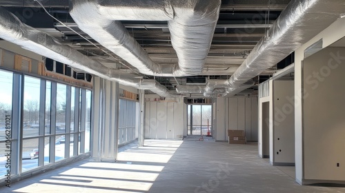 Advanced HVAC system for commercial buildings, integrating soundproofed and dust-free air ducts for cleaner airflow. photo