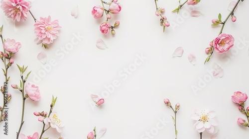 Pink Peach Blossoms on a White Background - a vibrant and refreshing visual. The blossoms create a cheerful and delicate atmosphere.