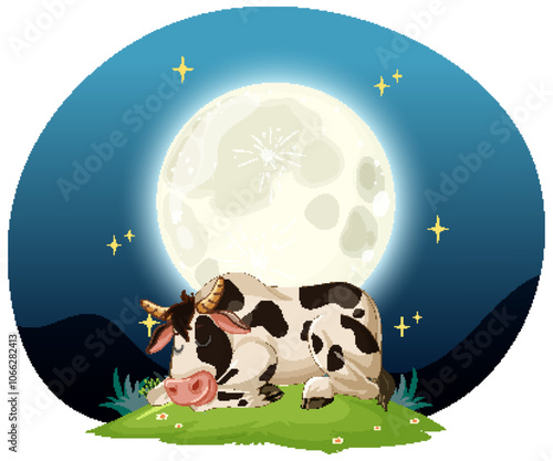 Cow Resting Under the New Moon