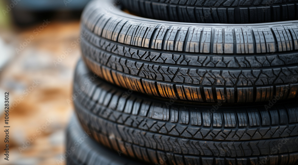 Obraz premium Winter tire for cars on the street, created using Generative AI technology.
