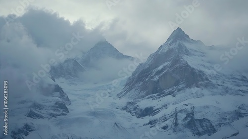 Wallpaper Mural Snowy Mountain Peaks Partially Obscured by Fog Torontodigital.ca