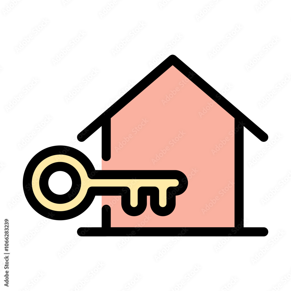 Home Key Icon Secure Access in Flat Line Color Style