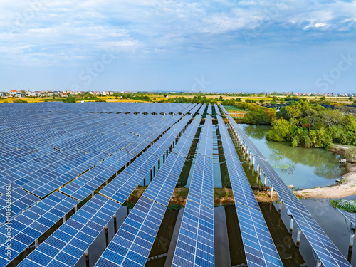 Aerial photography of solar photovoltaic array