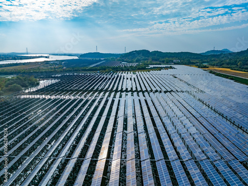 Aerial photography of solar photovoltaic array