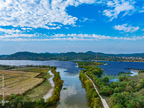 Aerial photography of solar photovoltaic array