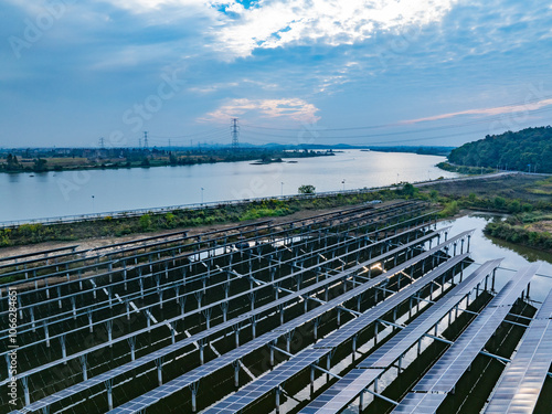 Aerial photography of solar photovoltaic array