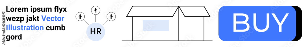 HR icon, storefront sketch, BUY button, and dummy text for placeholder ...