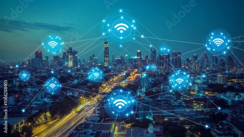 smart city with wifi icons