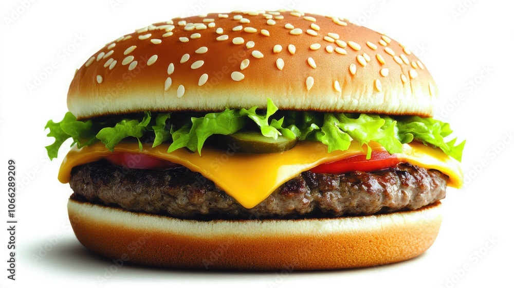 Classic Cheeseburger with Fresh Ingredients and Sesame Bun Classic Cheeseburger with Fresh Ingredients and Sesame Bun