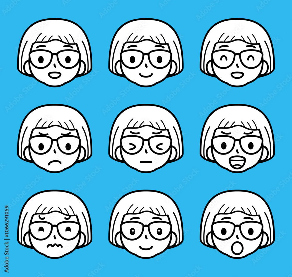 Woman character face avatar women expression cartoon vector set Woman character face avatar women expression cartoon vector set