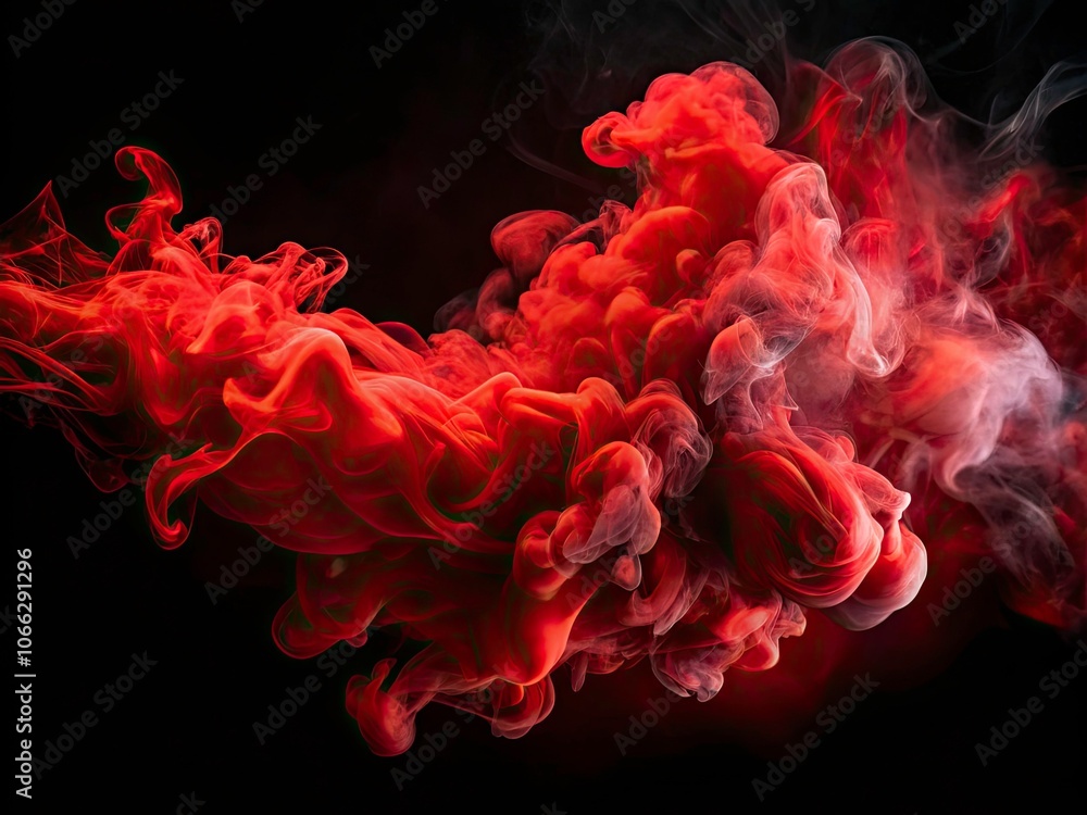 Abstract Aerial Photography of Red Smoke Swirls on Black Background for Creative Visuals Abstract Aerial Photography of Red Smoke Swirls on Black Background for Creative Visuals
