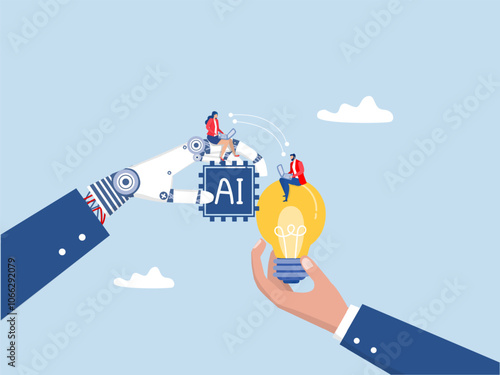 business people Partnership with  Artificial Intelligence , people connect technology or collaboration to success, agreement or solution to win corporate trust, cooperation concept vector illustrator.