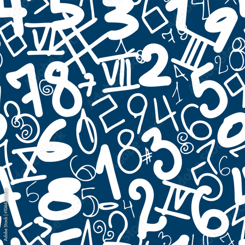 Vector seamless pattern with numbers. Average fullness, numerology and science concept. A hand-made illustration is not ai