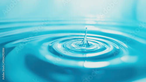 Water droplet creating ripples in serene blue environment