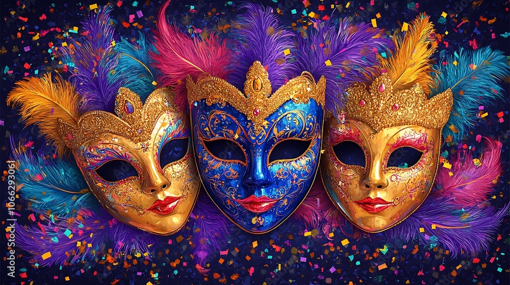 Obraz premium Celebrate carnival with vibrant decorative masks