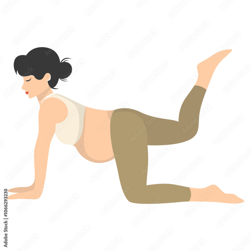 Fototapeta premium Pregnant Woman Doing Yoga Illustration. Healthy Activities. Isolated Vector Character.