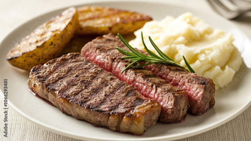 Delicious Steak with Mashed Potatoes and Roasted Potatoes Delicious Steak with Mashed Potatoes and Roasted Potatoes