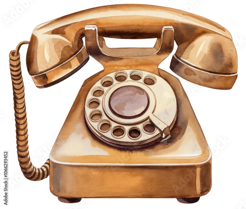 Watercolor Painting of a Vintage Telephone: A Nostalgic Artistic Representation photo