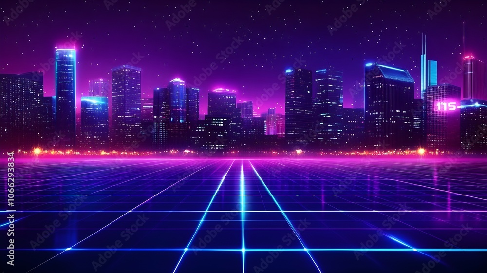 Neon Lit Digital Grid. Neon Lit Digital Grid.