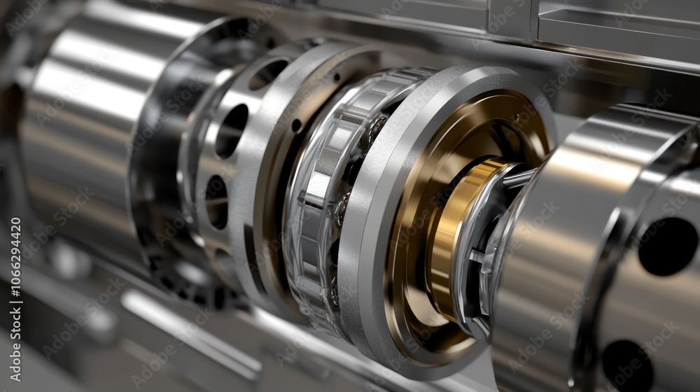 Fototapeta premium Pump shaft seal in an industrial setup, highlighting precision engineering for effective sealing.