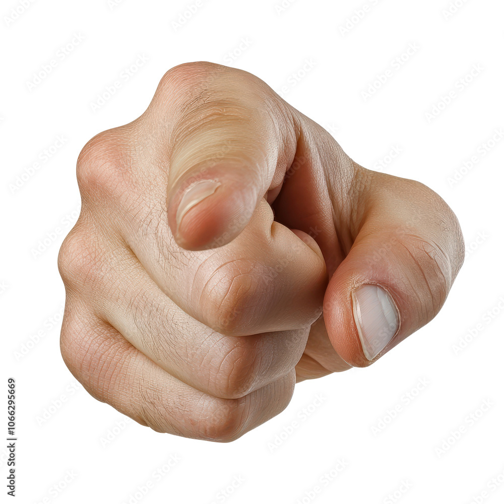 Close-up of a hand pointing forward with an assertive gesture on a white isolated background. Close-up of a hand pointing forward with an assertive gesture on a white isolated background.