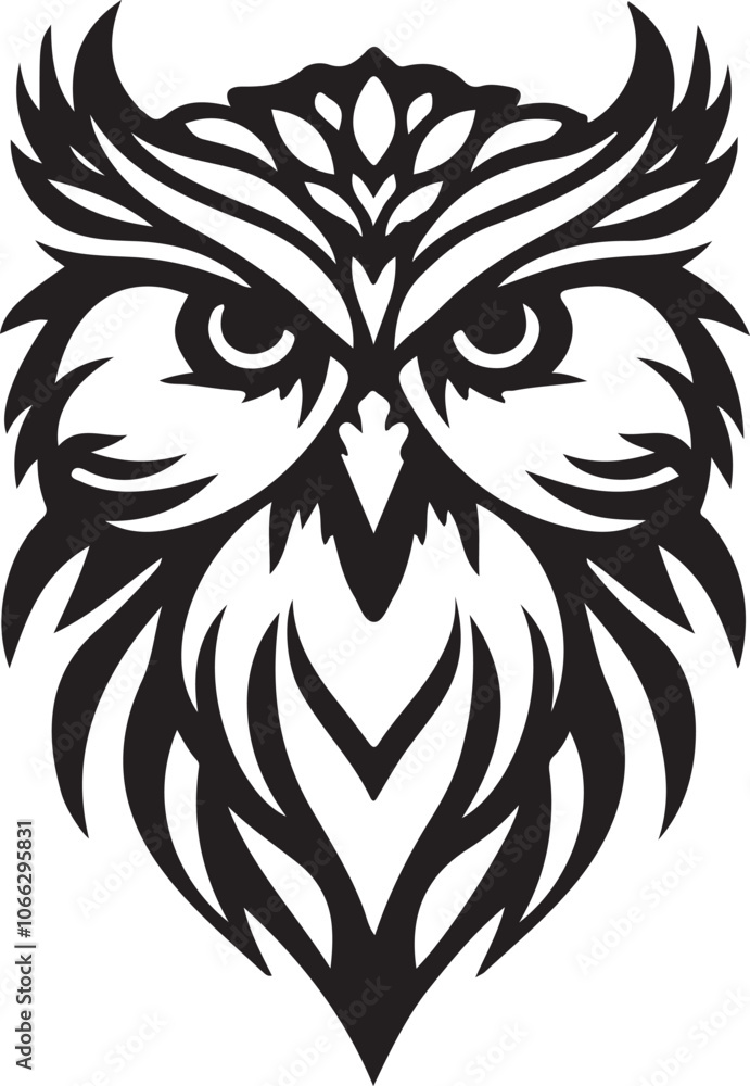 Majestic Owl heads black and white vector silhouette illustration 2 Majestic Owl heads black and white vector silhouette illustration 2