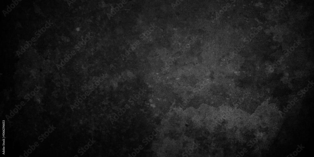 Fototapeta premium Dark Black distressed grunge texture, old vintage charcoal backdrop granite blackboard and chalkboard. Abstract wall surface, black stucco texture. Black gray satin dark texture luxurious background.
