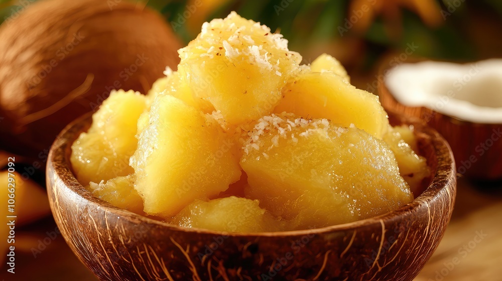 Fresh Tropical Fruit Salad in a Wooden Bowl Fresh Tropical Fruit Salad in a Wooden Bowl