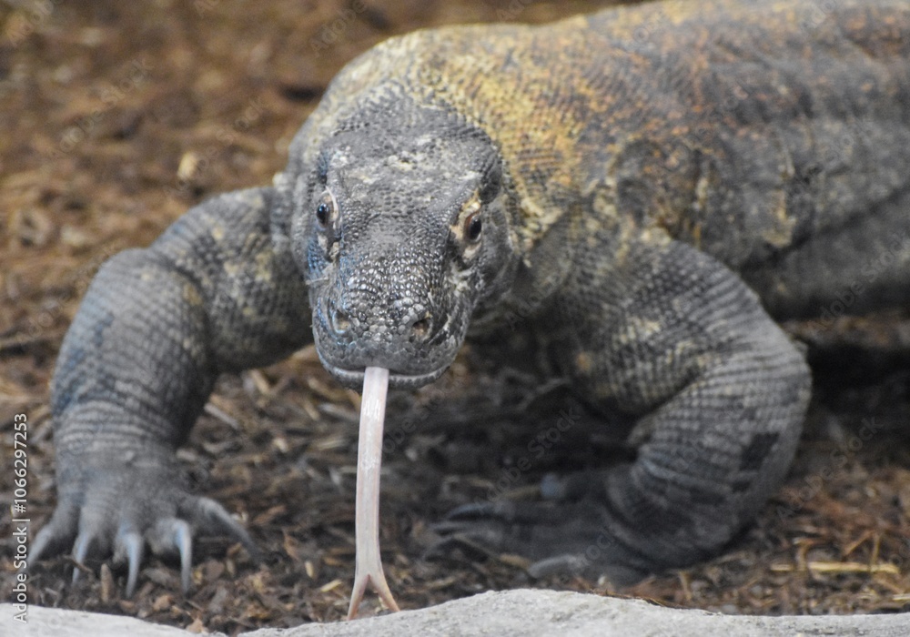 Obraz premium Komodo Dragon (Varanus komodoensis), a large, venomous reptile native to Asia.